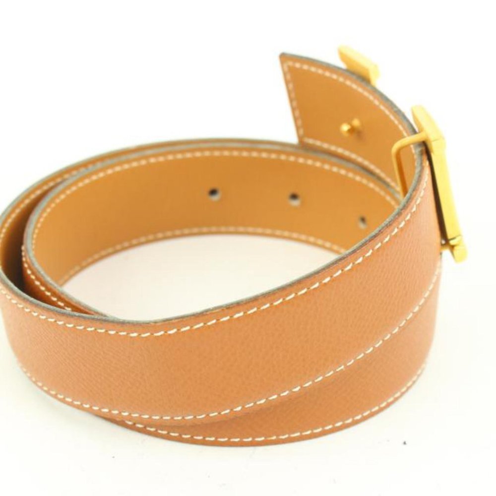 Hermès Brown x Gold 32mm Reversible H Logo Belt Kit 67h422s - Picture 9 of 12